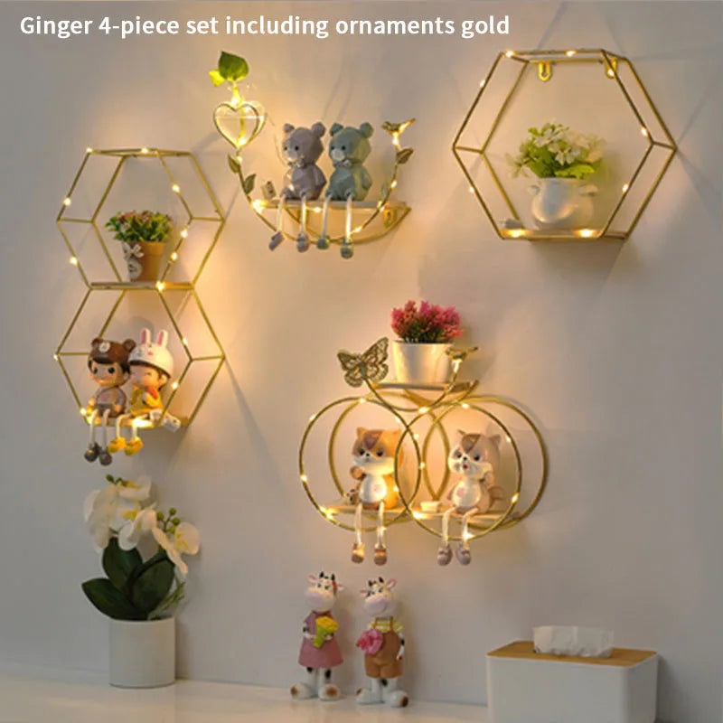 Nordic Creative Non Perforated Decorative Pendant Wall Decoration Living Room Milk Tea Shop Hydroponic Wall Hanging Wall Shelf