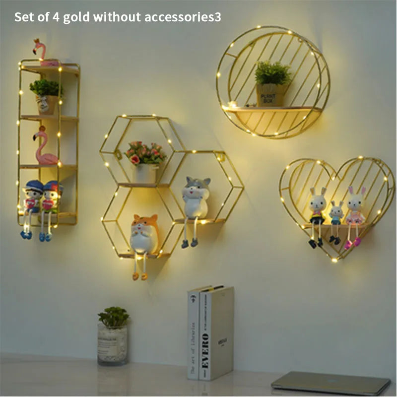 Nordic Creative Non Perforated Decorative Pendant Wall Decoration Living Room Milk Tea Shop Hydroponic Wall Hanging Wall Shelf