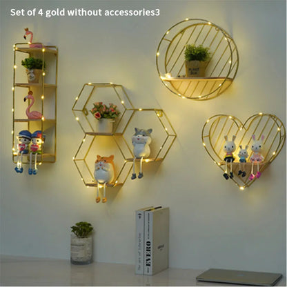 Nordic Creative Non Perforated Decorative Pendant Wall Decoration Living Room Milk Tea Shop Hydroponic Wall Hanging Wall Shelf
