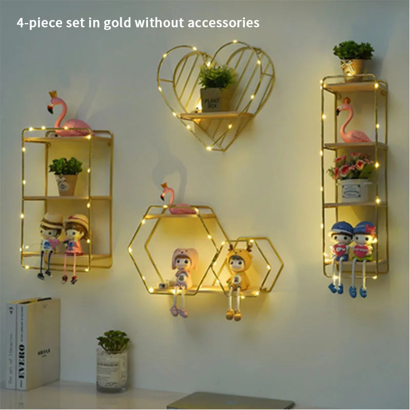 Nordic Creative Non Perforated Decorative Pendant Wall Decoration Living Room Milk Tea Shop Hydroponic Wall Hanging Wall Shelf