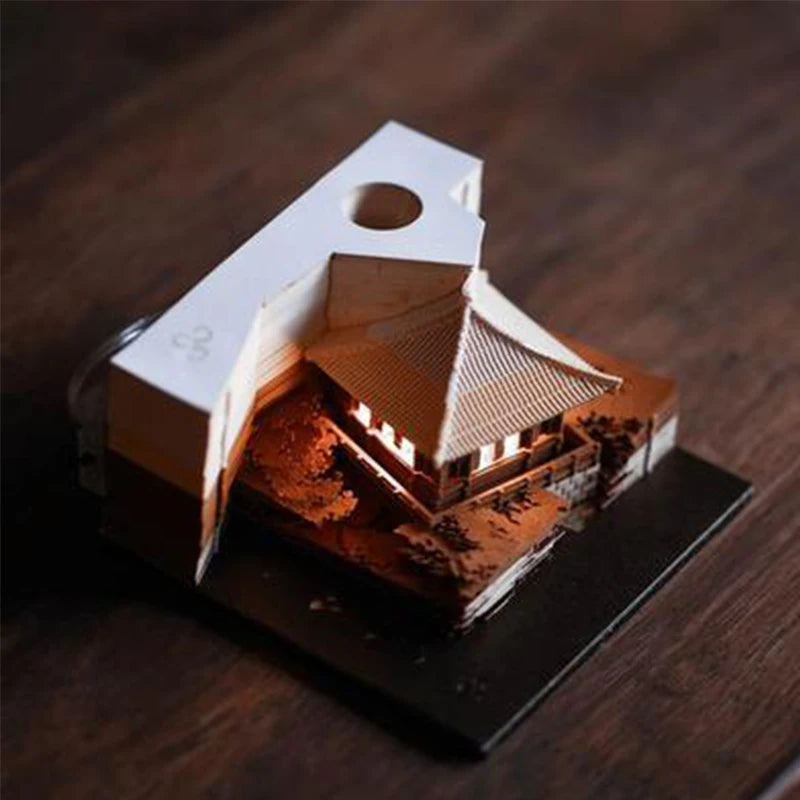 Omoshiroi Block 3D Notepad Cubes 160Sheets Diy House 3D Memo Pad Led Light Sticky Notes Paper Notes Stationery Christmas Gifts