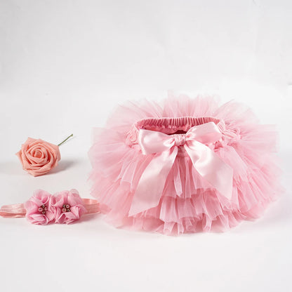 Baby Girls Tulle Tutu Bloomers Infant Newborn Diapers Cover 2pcs Short Skirts+Headband Set Girls Skirts Rainbow Baby Skirt