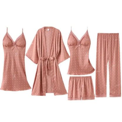 Pajamas Suit Women Sexy Pyjamas Print Polka Dot Sleepwear Loose Nightwear Satin Intimate Lingerie Casual Shirt&Pants Sets