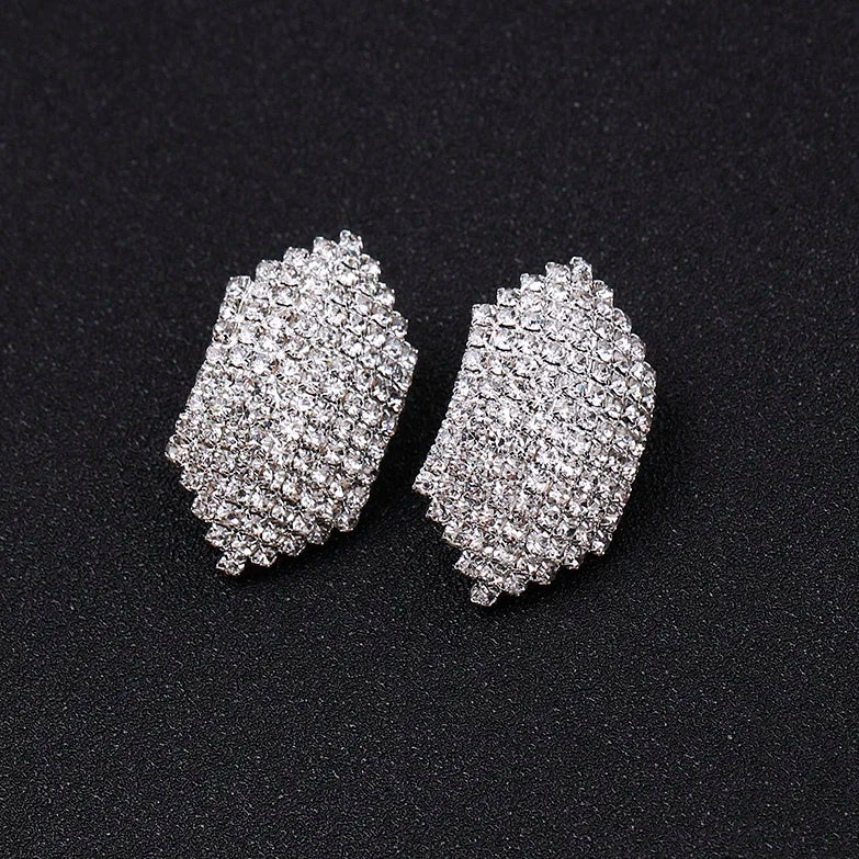 TREAZY Silver Color Rhinestone Sqaure/Round/Heart Stud Earrings For Women Fashion Wedding Prom Jewelry Gifts Femme Brincos