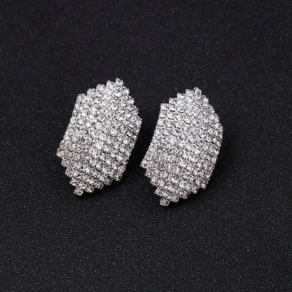 TREAZY Silver Color Rhinestone Sqaure/Round/Heart Stud Earrings For Women Fashion Wedding Prom Jewelry Gifts Femme Brincos