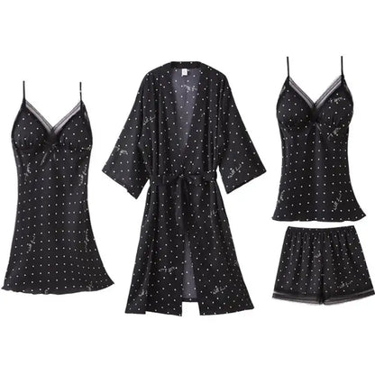 Pajamas Suit Women Sexy Pyjamas Print Polka Dot Sleepwear Loose Nightwear Satin Intimate Lingerie Casual Shirt&Pants Sets