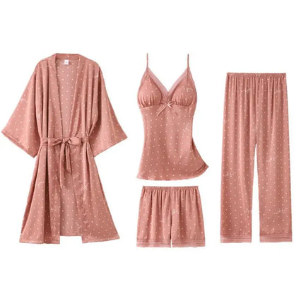 Pajamas Suit Women Sexy Pyjamas Print Polka Dot Sleepwear Loose Nightwear Satin Intimate Lingerie Casual Shirt&Pants Sets