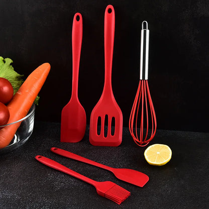 5Pcs Silicone Cooking Utensils Set Non-Stick Silicone Cake Spatula Cooking Shovel Whisk Oil Brush Flexible Kitchen Utensils Sets