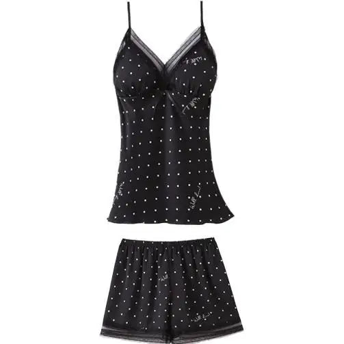 Pajamas Suit Women Sexy Pyjamas Print Polka Dot Sleepwear Loose Nightwear Satin Intimate Lingerie Casual Shirt&Pants Sets