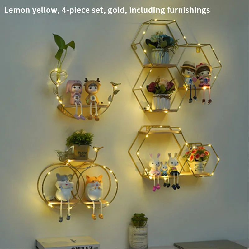 Nordic Creative Non Perforated Decorative Pendant Wall Decoration Living Room Milk Tea Shop Hydroponic Wall Hanging Wall Shelf