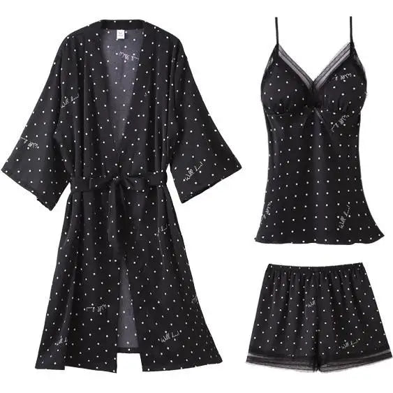 Pajamas Suit Women Sexy Pyjamas Print Polka Dot Sleepwear Loose Nightwear Satin Intimate Lingerie Casual Shirt&Pants Sets