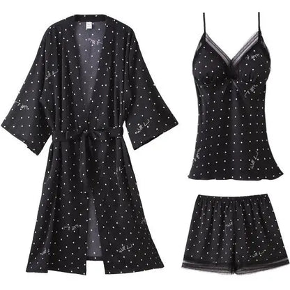 Pajamas Suit Women Sexy Pyjamas Print Polka Dot Sleepwear Loose Nightwear Satin Intimate Lingerie Casual Shirt&Pants Sets
