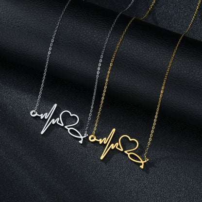 Heartbeat Necklace Women Love Heart Necklaces & Pendants Medical Nurse Doctor Lover Gifts Stainless Steel Jewelry