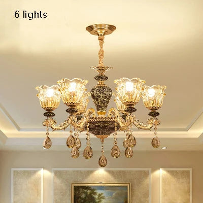 French Luxury Crystals Chandelier Living Room Bedroom Lamps Atmosphere Minimalist Ceramic Bedroom Crystal Lamp Villa Light Stair