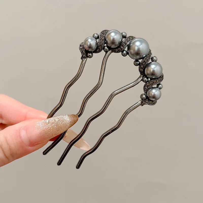 Metal U-Shaped Hair Sticks Combs Pearl Tassel Hair Fork Hair Clip Hairpins Women Girl Hair Accessories Ornament Styling Tool