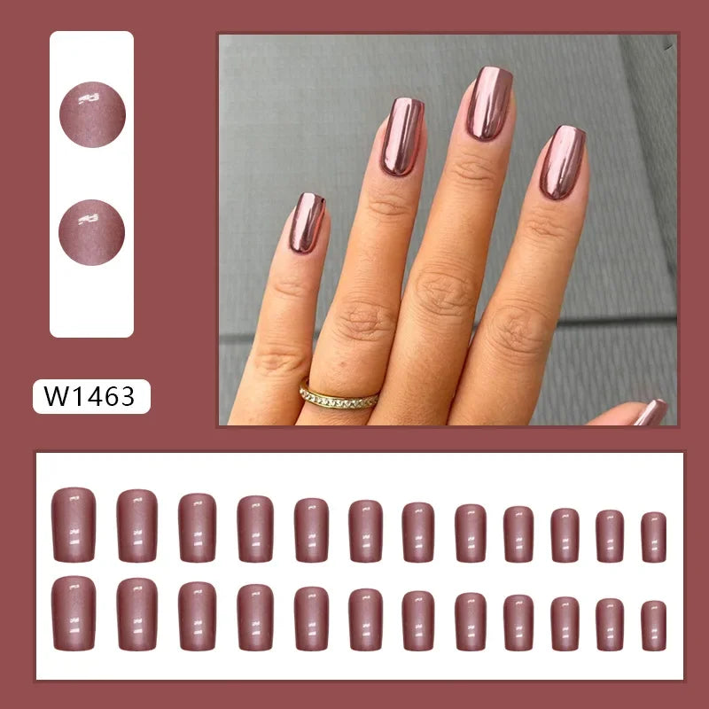 Fresh Green Tea 24 Pcs Fake Nail with Jelly sticker Press on False Nails Wearable Round Head Oval Full Cover Nail Tips