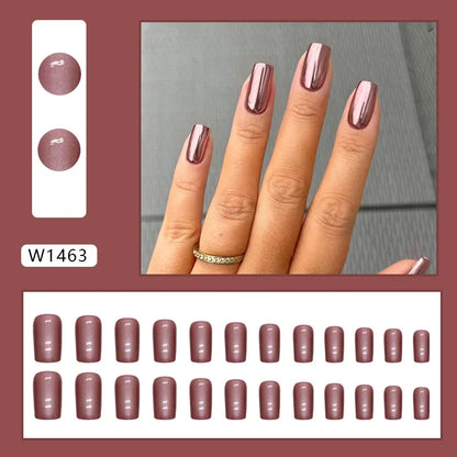 Fresh Green Tea 24 Pcs Fake Nail with Jelly sticker Press on False Nails Wearable Round Head Oval Full Cover Nail Tips