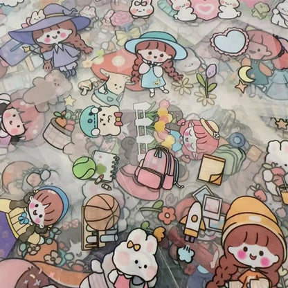 10/20/50Pcs Cute Cartoon Patterns PVC Stickers Waterproof DIY Notebook Decoration Scrapbook Decor Transparent
