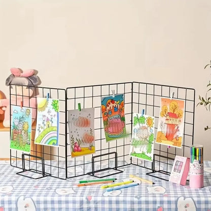 Creative Grid Display Rack with Base Metal Desktop Stand Grid Frame Jewelry Booth Rack For Grid Panel