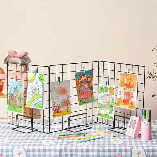 Creative Grid Display Rack with Base Metal Desktop Stand Grid Frame Jewelry Booth Rack For Grid Panel