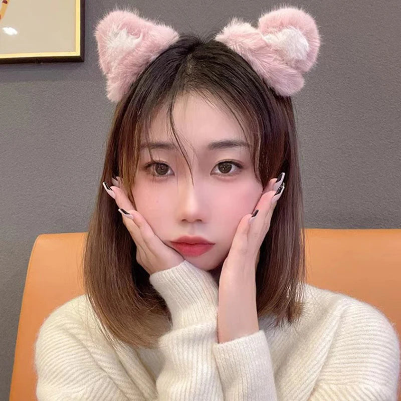 Girls Cartoon Fluffy Hairpin Ladies Sweet Style Cat Ear Shape Side/Top Bangs Clip Female Cute Hair Accessories