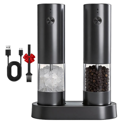 Electric Salt and Pepper Grinder Set USB Rechargeable Electric Adjustable Coarseness Pepper Grinder Mills with Storage Base