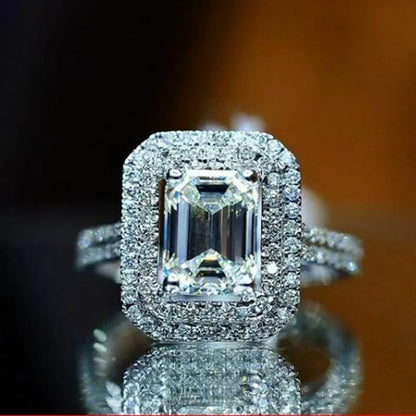 New Fashion Square Flashing Ring with Geometric Luxury Inlaid AAA Cubic Zirconia  Wedding Accessories Women's Jewelry
