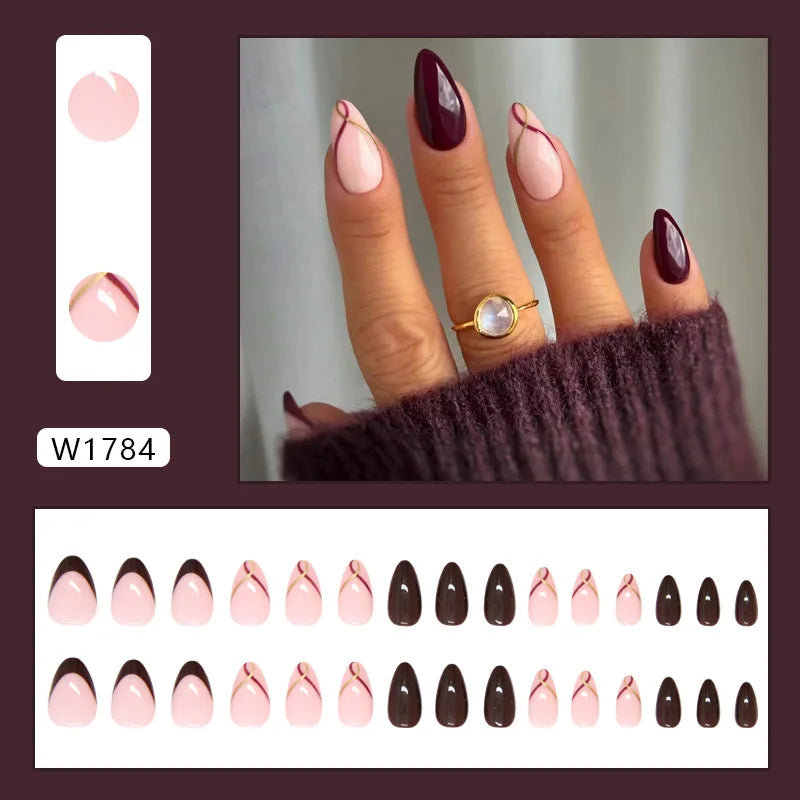 Caramel Flower 24 Pcs Press on Nails Pink Gradient Fake Nails Glossy Artificial Finger Manicure Reusable False Nails for Women