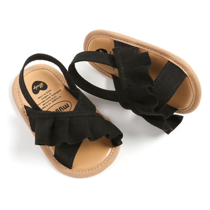 pudcoco Baby Girl Summer Sandals, Cute Ruffle Flats Non-Slip Soft Sole Infant First Walkers