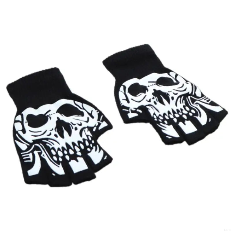 Warm Thermal Gloves Thick Stylish Mitten Gloves Half Finger Halloween Handwear Stylish Skeleton Gloves for Girl Women