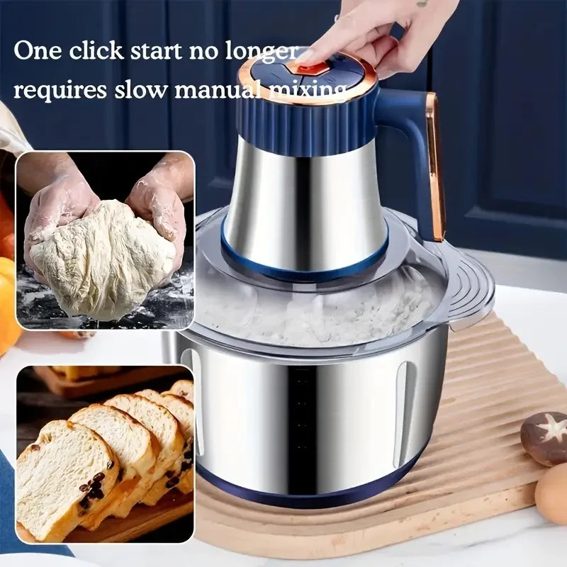5L Stainless Steel Food Processor with 6-Blade System - Fast Meat Mincer & Vegetable Chopper, 5 Speeds（European Plug ）