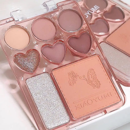 8-color Pearl Glitter Matte Peach Pink Blusher Highlight Eye Shadow Plate Korean Makeup Pink Orange Eyeshadow Cosmetics