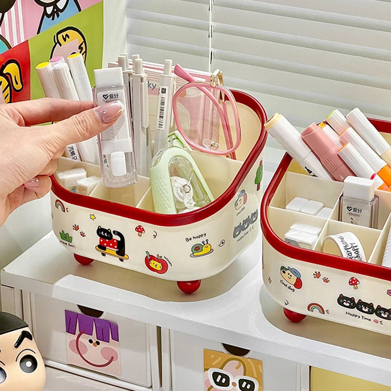 Large Capacity 6-Compartment Pen Holder – Slanted Desk Organizer for Office & Home (DIY Sticker-Friendly)