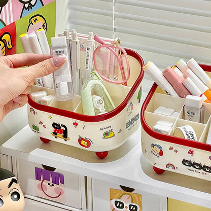 Large Capacity 6-Compartment Pen Holder – Slanted Desk Organizer for Office & Home (DIY Sticker-Friendly)