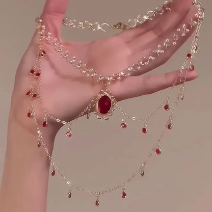 Multi-layered Copper Alloy Crystal Necklace Women Hanfu Accessories Sexy Golden Collarbone Necklace Birthday Gift For Women
