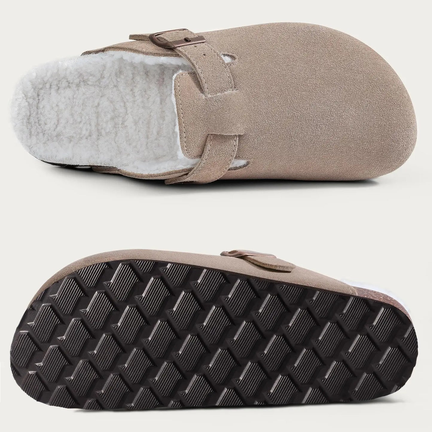 Asgard Women's Fuzzy Clogs Slippers Indoor Warm Plush Fur Cork Footbed Clogs Slippers Winter Lady House Flats Cotton Slippers