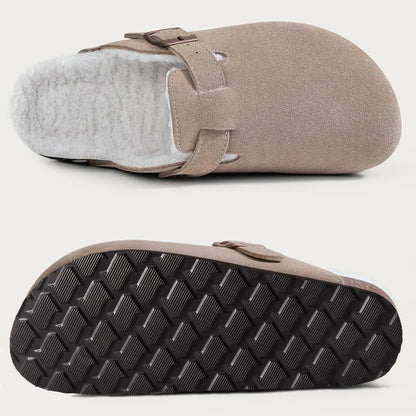 Asgard Women's Fuzzy Clogs Slippers Indoor Warm Plush Fur Cork Footbed Clogs Slippers Winter Lady House Flats Cotton Slippers
