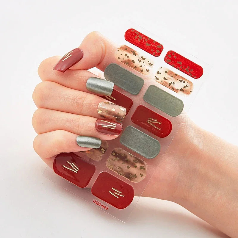 16Tips Nude Semi-Cured Gel Nail Wraps Sticker Long-Lasting UV LED Lamp French Nail Decal Full Cover Waterproof Semi-Cured Sticke