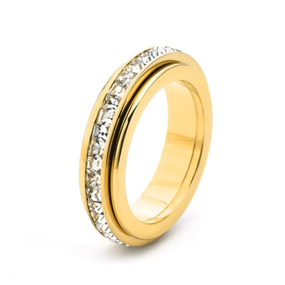 ZAKOL Single Row Square Zircon Rotating Ring for Women Shiny Crystal CZ Starry Couple Rings Aesthetic Creative Jewelry Gift