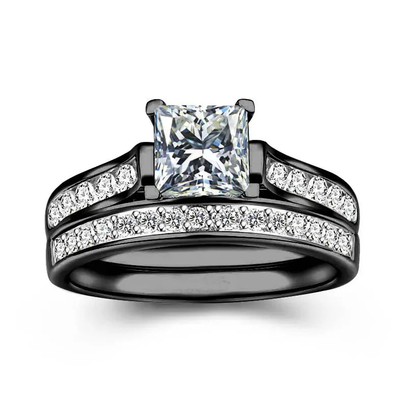 Fashion Couple Rings Romantic Women Rhinestones CZ Rings Set Trendy Men Stainless Steel Zircon Stone Rings Wedding Band Jewelry