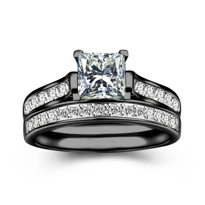 Fashion Couple Rings Romantic Women Rhinestones CZ Rings Set Trendy Men Stainless Steel Zircon Stone Rings Wedding Band Jewelry