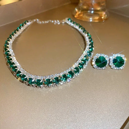 Women's Rhinestone Decorated Necklace & EarringsTrendy Jewelry Set Fashionable Accessories for Party & Daily Clothing Decor