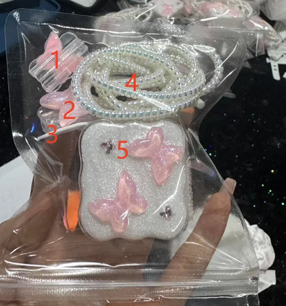 Pink Crystal Butterfly Charging Data Cable Protector Winder Accessories For IPhone 18w/20w Cartoon Charger Protective Cover