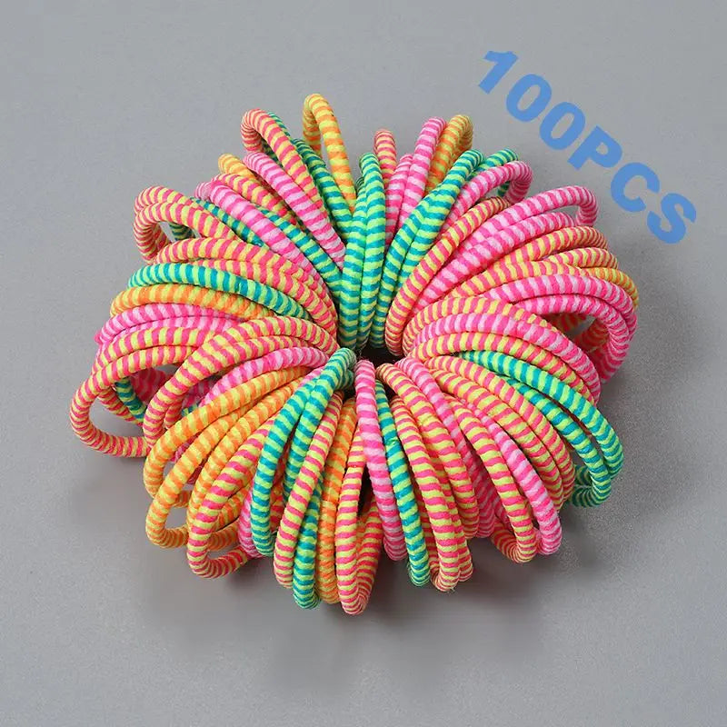 100pcs New Cute Girl Hair Bands Candy Color Elastic Rubber Band Hair Band Child Baby Headband Scrunchie Hair Tie Accessories