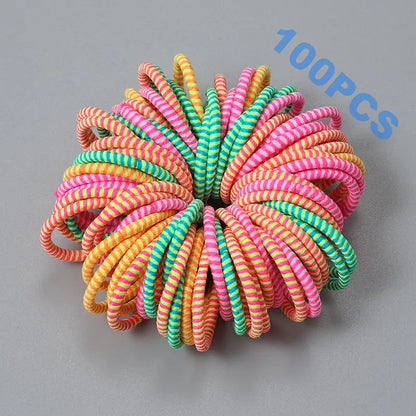 100pcs New Cute Girl Hair Bands Candy Color Elastic Rubber Band Hair Band Child Baby Headband Scrunchie Hair Tie Accessories