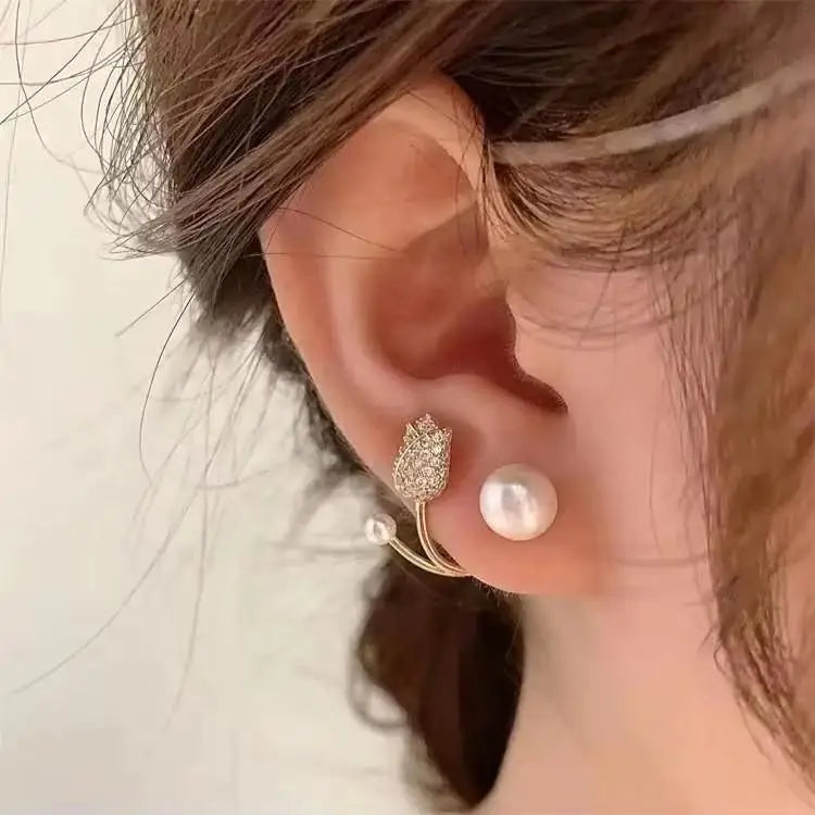 925 Silver Needle Korean Fashion Double V Crystal Earrings For Women Jewelry 2026 Trending Luxury Women's Earrings Behind Ear