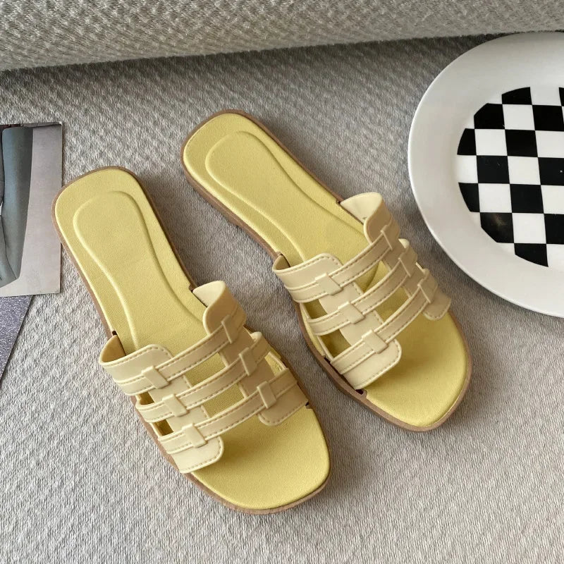 New Summer Women's Slippers Outer Wear Korean Style Ins Web Red Shrimp Skin Fashionable Sandals Quick Selling Amazon Wholesale