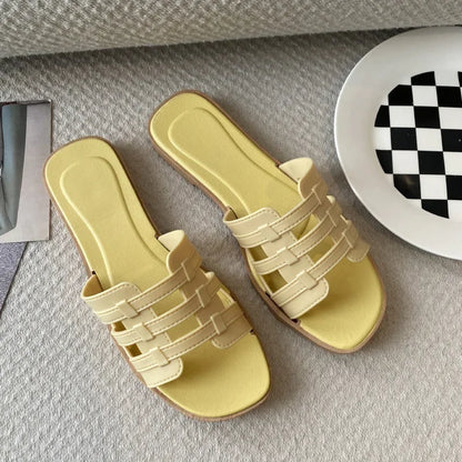 New Summer Women's Slippers Outer Wear Korean Style Ins Web Red Shrimp Skin Fashionable Sandals Quick Selling Amazon Wholesale