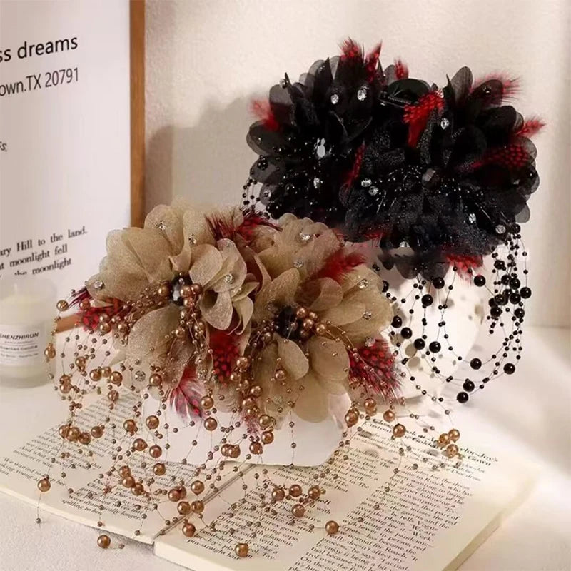 1PC Fashion Feather Butterfly Flower Pearl Tassel Hair Clip Women Shark Ponytail Clip Headdress Hair Accessories