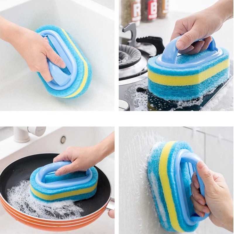 Cleaning Brush with Handle Kitchen Sponge Wipe Thickening Bathroom Tile Cleaning Sponge Household Stain Removal Clean Tools